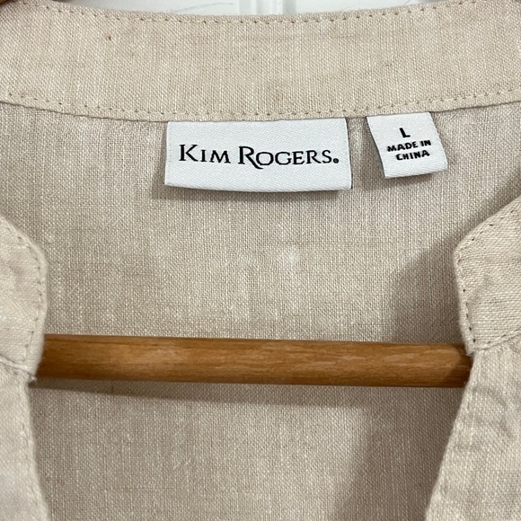 Kim Rogers Button-Up Linen Cotton Blend 3/4 Length Sleeve Beige Blouse Sz. Large - Picture 5 of 8